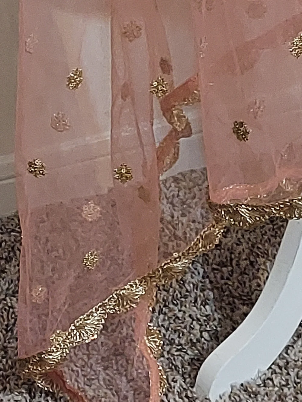 Sheer Blush Pink Gold Embellished Dupatta